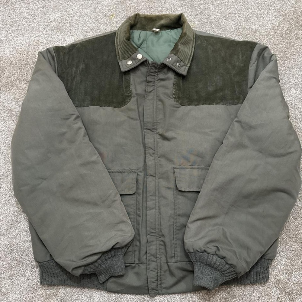 Vintage USA Made Olive Green Canvas Chore Jacket Corduroy Collar 2X